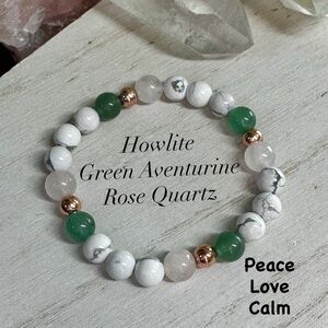 Howlite, Green Aventurine & Rose Quartz Gemstone Bracelet